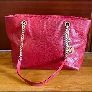Michael Kors Red Leather Tote Bag